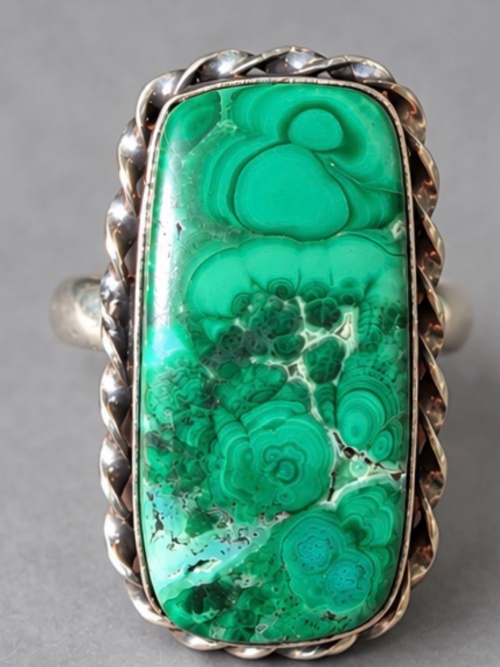 Sterling Silver Malachite Statement Ring - Green
